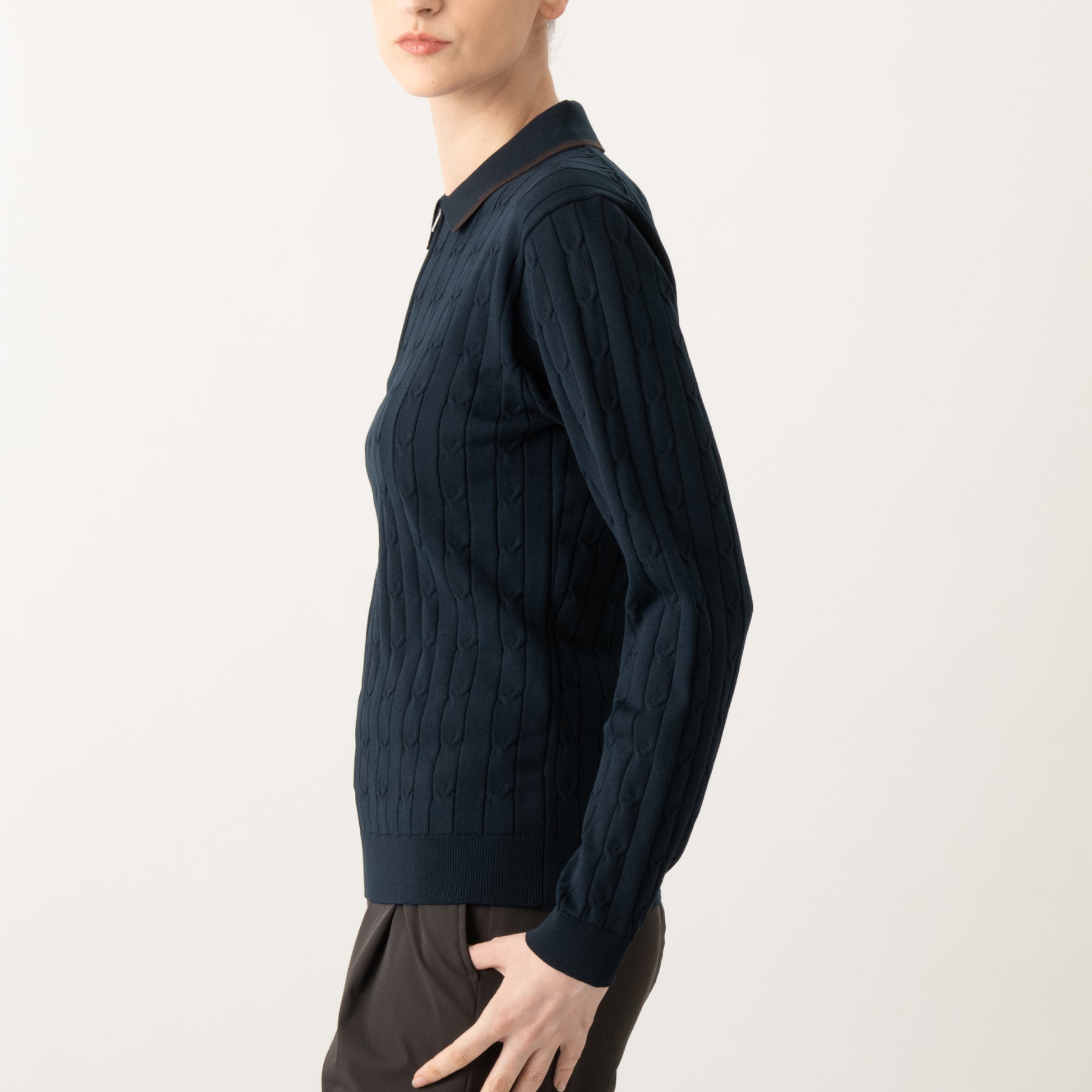 ZHG-W6A4c | SOLOTEX® Cable-Knit Long Sleeve Polo Shirts 85379