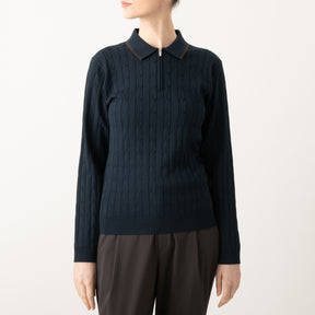 ZHG-W6A4c | SOLOTEX® Cable-Knit Long Sleeve Polo Shirts 85379
